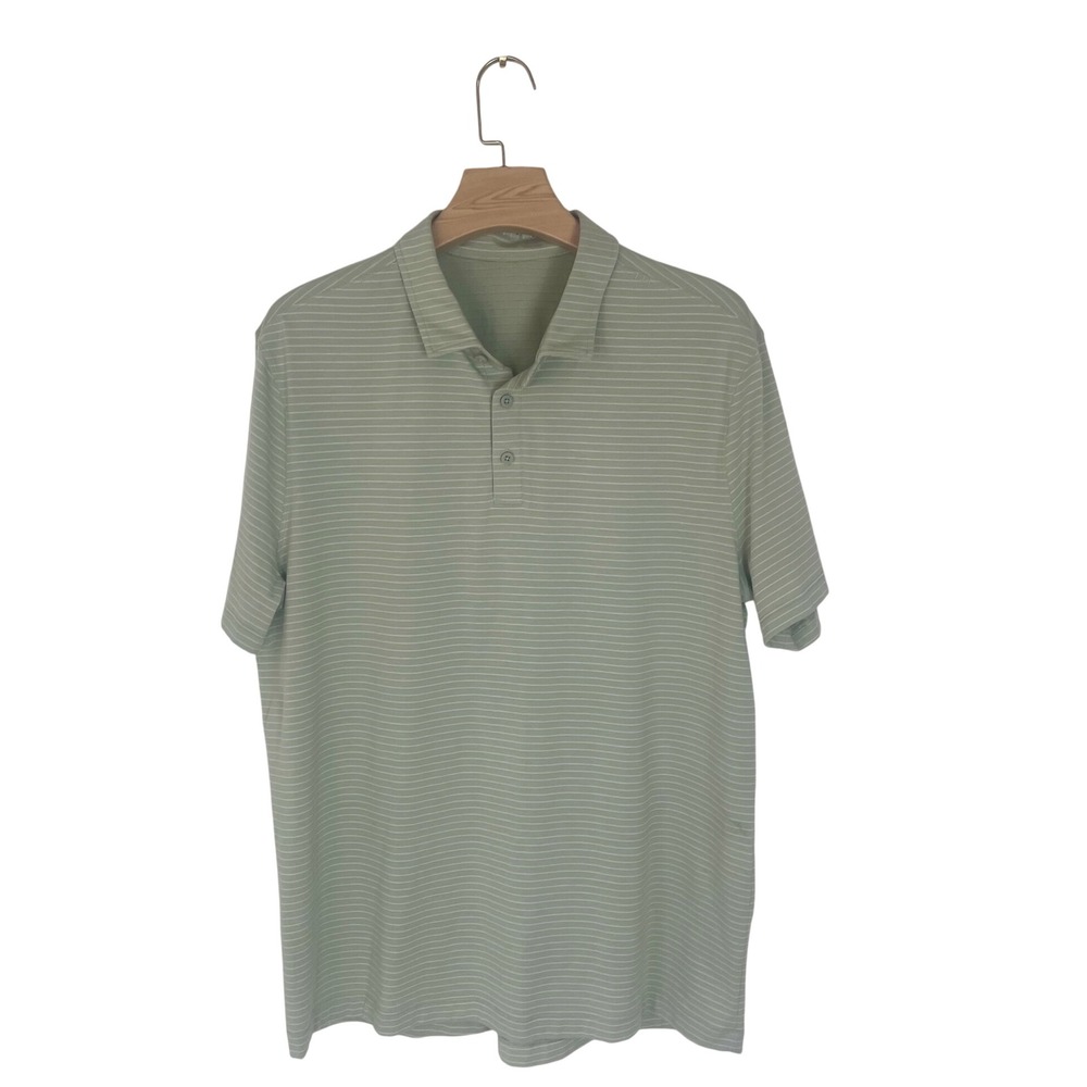 Lululemon Evolution Short Sleeve Polo Mens Green White Agile Stripe Shirt XL